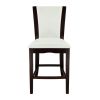 Modern Contemporary Counter Height Chairs Set of 2 White Faux Leather Upholstered Espresso Finish Hardwood Solid