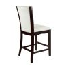 Modern Contemporary Counter Height Chairs Set of 2 White Faux Leather Upholstered Espresso Finish Hardwood Solid
