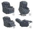 Omarion Blue Chenille Power Motion Recliner with Lift, Heating & Massage Function