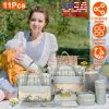 11Pcs Baby Nappy Diaper Bags Set for Mom Dad Mummy Shoulder Bags Multifunctional Diaper Handbags with Food Bag Bottle Bag Diaper Pad Burp Cloth 2 Hook