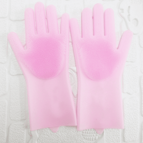 1 Pair Dishwashing Cleaning Gloves Magic Silicone Rubber Dish Washing Glove For Household Scrubber Kitchen Clean Tool Scrub (Color: PINK, size: 1 Pair)