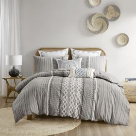 Cotton Printed Duvet Cover Set with Chenille (Color: as Pic)
