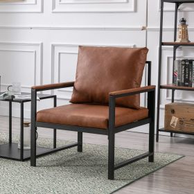 Modern Faux Leather Accent Chair with Black Powder Coated Metal Frame, Single Sofa for Living Room Bedroom (Color: Orange, Material: PU)