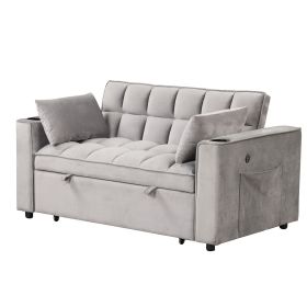 58" 4-1 Multi-functional Sofa Bed with Cup Holder and USB Port for Living Room or Apartments (Color: gray, Material: Foam)