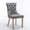 Modern High-end Tufted Solid Wood Contemporary Flax Upholstered Dining Chair with Wood Legs Nailhead Trim 2-Pcs Set